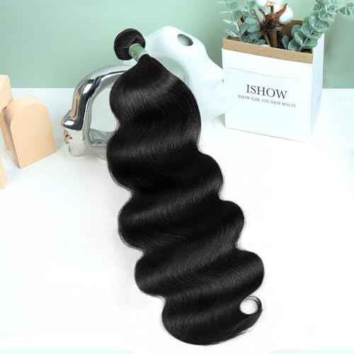 ISHOW Raw Human Hair Bundles, 100% Unprocessed Virgin Human Hair, 15A Body Wave Premium Quality Bundles Producer, 18 Inch Single Bundle, Long Lasting, Color 1B