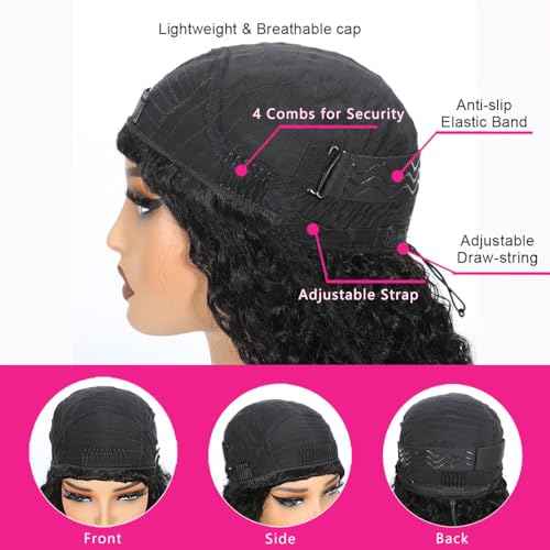 Jerry Curly Half Wig Human Hair 200 Density 3 In 1 Drawstring Seamless Flip Over Half Human Hair Wig for Women 22 Inch Wear Go Glueless Wigs Human Hair Headband Wig Beginner Friendly