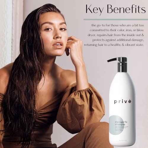 Priv? Damage Fix Hair Shampoo for Women & Men - Sulfate-Free Repair Shampoo for Damaged Hair - Strengthening & Moisturizing Formula for Dry, Dull & Over-Processed Strands (33.8 oz)