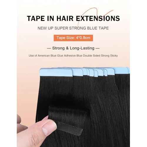 Sunya Tape in Hair Extensions Human Hair Jet Black 22 inch Straight Seamless Skin Weft Tape in Hair Extensions #1 Color 50g/20Pcs
