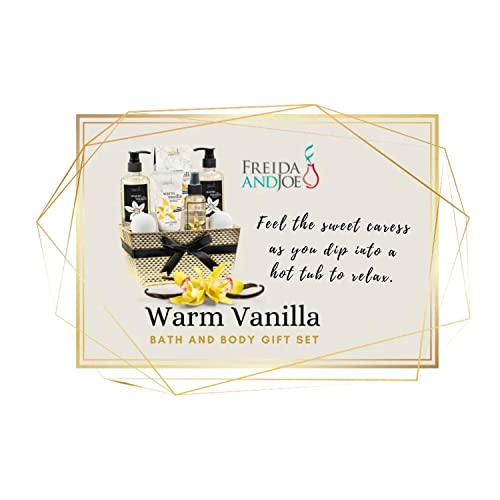 Bath and Body Gift Basket For Women and Men ? 8 Piece Set of Warm Vanilla Bath & Body Collection Gift Basket, Includes Shower Gel, Bubble Bath, Body Lotion, Body Mist & More - Appreciation Gift Ideas