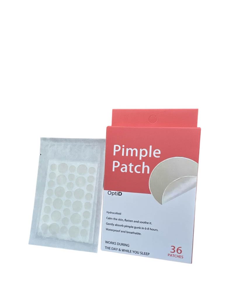 OptiD Pimple Patch, Hydrocolloid Acne Patches for Face, Waterproof & Breathable, Works Day and Night, Shrink Zits & Whiteheads in 1 Use, Nighttime Spot Pimple Stickers (36 Count)
