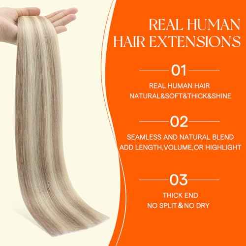 Full Shine Injection Tape in Hair Extensions Color 18/613 Ash Blonde and Light Blonde 24 Inch Invisible Tape in Extensions Long Straight Skin Weft 50 Grams 20 Pcs for Party