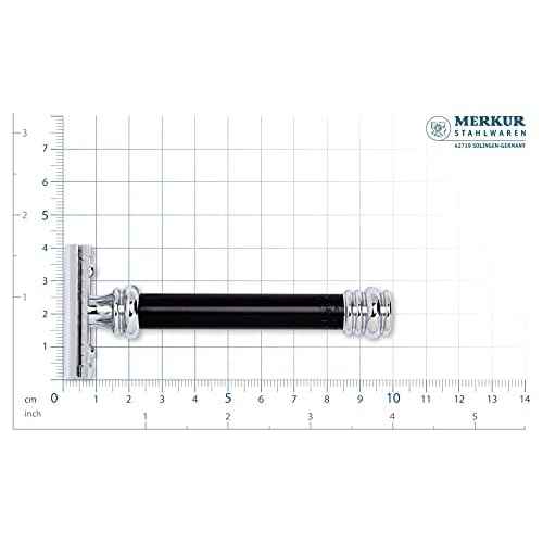 MERKUR 38B Double Edge Safety Razor - Black Handle | Extra Large Barber Pole Grip Brass Handle | Made in Germany | Plastic-Free | Two Piece Design | Closed Comb | Straight Bar