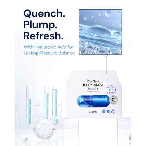 Vita Genic Jelly Face Hydrating Mask 10EA ? Firming Sheet Mask for Sensitive Skin, Korean Glass Skin Care with Mineral Water, Vitamin C & Niacinamide, Fragrance-Free