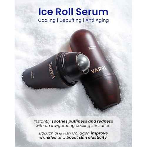 Ice Roll Serum for Face, Puffy Eyes, Under Eye Bags - Bakuchiol & Collagen for Wrinkles, Anti Aging, Cooling Ice Roller for Puffiness, Redness, Dark Circles - Korean Skin Care, 1.69 Fl Oz