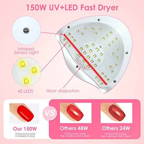 UV Gel Nail Lamp,150W UV Nail Dryer LED Light for Gel Polish-4 Timers Professional Nail Art Accessories,Curing Toe Nails