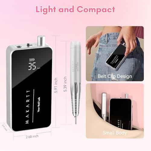 Makartt Electric Nail Drill - 35000RPM Rechargeable Efile with Coreless Motor, Nouvella Portable Nail Filer Machine for Acrylic Gel Removal with Drill Bits Set, Black