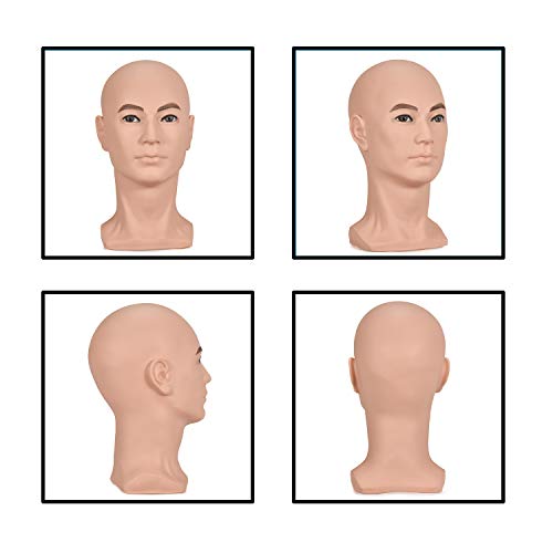 ZMS Male Mannequin Professional Training Head Manikin Bald Hat Display Wig Model with Free Table Clamp