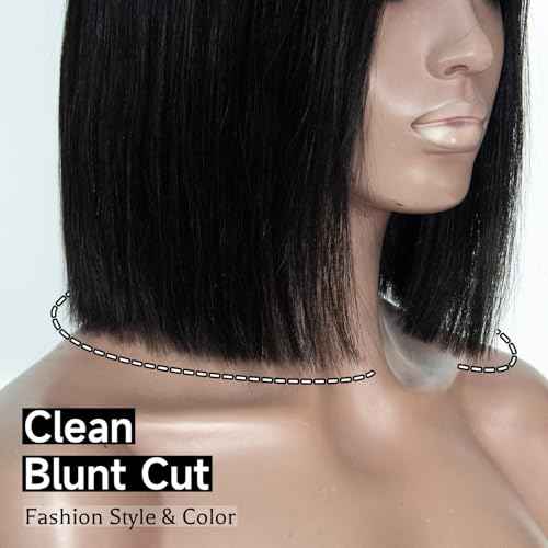 Wear and Go Glueless Wigs Human Hair Pre Plucked Pre Cut, Blunt Cut Bob Wigs Human Hair Bleached Knots 210% Density 12A Brazilian Virgin Hair 5x5 HD Lace Closure Wigs Black Women 10 Inch