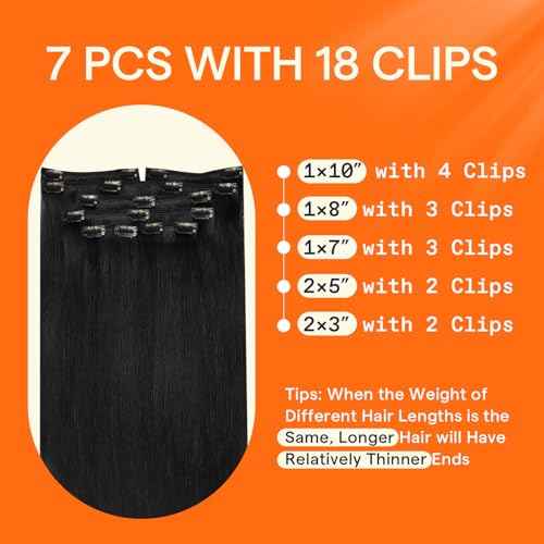 Full Shine Clip in Hair Extensions Black 24 Inch Hair Extensions Clip ins Jet Black Human Hair Clip in Extensions for Long Hair for Women 7 Pcs 120 G