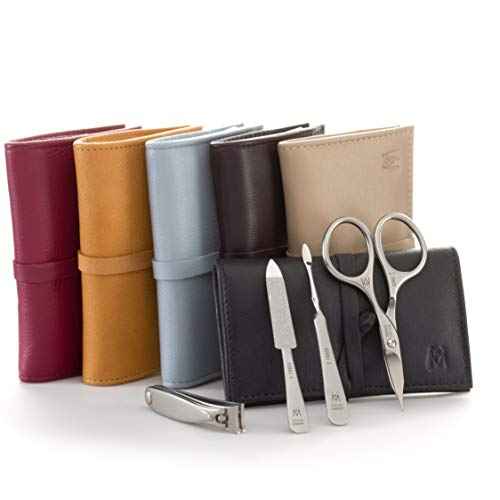 GERMANIKURE 4pc Manicure Set in Black Leather Case - Made in Solingen Germany, FINOX Stainless Steel Tools ? Professional Quality Compact Nail Grooming Kit