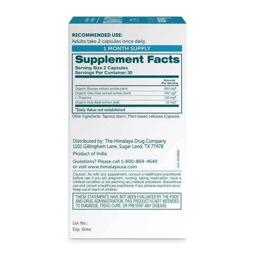 Himalaya Hello Calm Mind Herbal Supplement, with Bacopa, L-Theanine, Gotu Kola, Supports Concentration & Focus, Cognitive Function, Clear Thinking, Relaxation, Vegan, Gluten Free, 60 Capsules