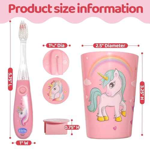 Lily's Home Kids Flashing Timer Toothbrush with Soft Bristles, Rising Cup & Cover - Fun 2-Min Light-Up Brushing for Children - Toddler Toothbrush Kit (Unicorn) - Set of 2