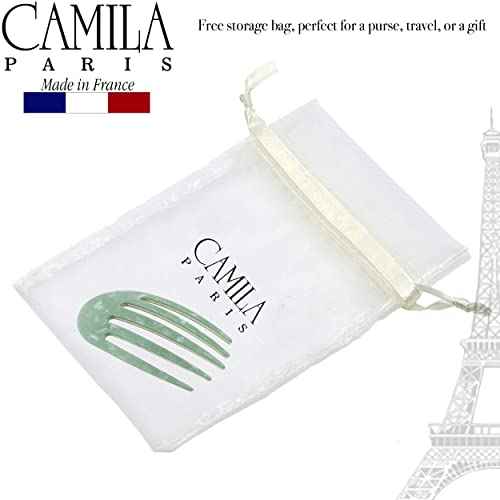 Camila Paris CP3411 French Hair Side Comb Small Rounded, Green, Handmade French Twist Hair Combs, Strong Hold Hair Clips for Women Bun Chignon, No Slip Styling Girls Hair Accessories Made in France