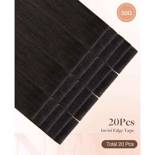GOO GOO Invisi edge Tape in Hair Extensions Human Hair, 2 Dark Brown 20pcs 20inch 50g, Virgin Human Hair Tape ins, Seamless Injected Tape in Hair Extensions