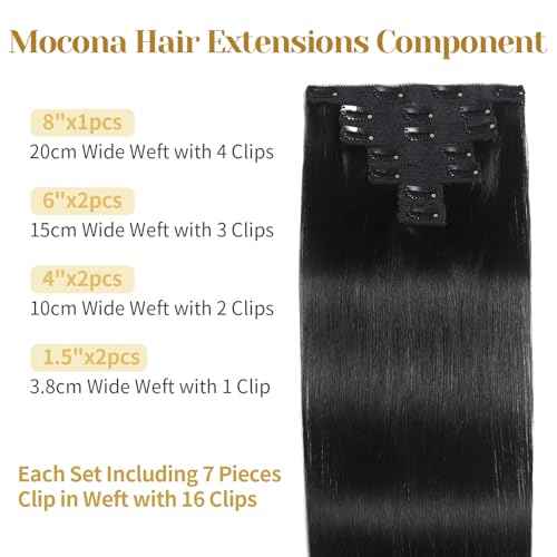 Clip in Hair Extensions Real Human Hair, Natural Black ? 18 Inch 7pcs 70g/Pack, Soft Remy Human Hair Clip in Extensions Straight for Women, Capable for all Occasion (#1B 18 Inch)