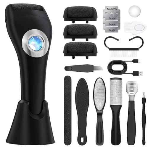 Foot Scrubber Callus Remover for Feet - with Holder & RingLight, Portable Pedicure Kit Foot File Callus Remover, Waterproof Professional Pedicure Tool Foot Care for Deadskin Hard Cracked Dry Skin
