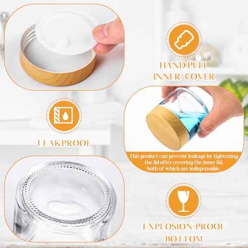 Layhit 64 Pcs 2oz Glass Jars with Lids Clear Small Jars with Plastic Woodgrain Lids, White Labels and Inner Liners Empty Round Cosmetic Containers for Creams Lotions Candle Making (2oz/ 60ml)