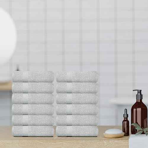 White Classic Resort Collection Soft Washcloth Face & Body Towel Set | 12x12 Luxury Hotel Plush & Absorbent Cotton Washclothes [12 Pack, Dolphin Grey]
