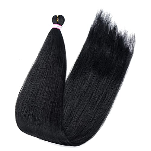 Pre Stretched Braiding Hair 8 Packs 48 Inch Natural Black Color Long Professional Hair for Braiding Twist Braids Itch Free Hot Water Setting Yaki Straight Synthetic Hair Extensions (#1B)