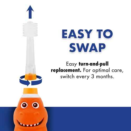 Brilliant Oral Care Kids Sonic Toothbrush Soft Replacement Heads, for Children Ages 5+, Orange, 2 Pack
