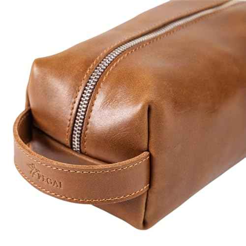 PEGAI Leather Travel Toiletry Bag for Men | Handmade Top Grain Distressed Dopp Kit, Mens Toiletry Bag, Shaving Kit Case Travel Organizer - Lee (Cinnamon)