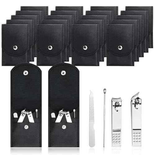 100 Sets Finger Nail Clipper Set Bulk,4 in 1 Black Adult Stainless Steel Travel Manicure Kit with Case Individually Wrapped Nail Clippers Bulk for Homeless,Hotel,Charity
