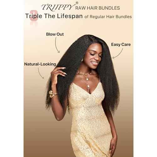 TRIIPPY Kinky Straight Bundles Human Hair,100% Real Raw Cambodian 4C/4A Blowout Hair Sew-In Weave Single Bundle,(14 Inch),Triple The Lifespan Over Regular Virgin Hair,No.1 Raw Hair Brand On Amazon