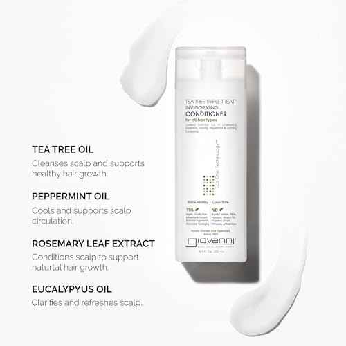 GIOVANNI Tea Tree Triple Treat Invigorating Conditioner - Cooling Peppermint, Eucalyptus, Rosemary, Helps Dry Flaking Scalp, Paraben Free, Helps to Moisturize, Smooth & Detangle - 128 oz