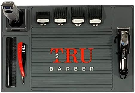 TRU BARBER Organizer Mat - 18" X 13" Charcoal Grey PVC Station Pad | Flexible, Anti-Slip Design for Salons