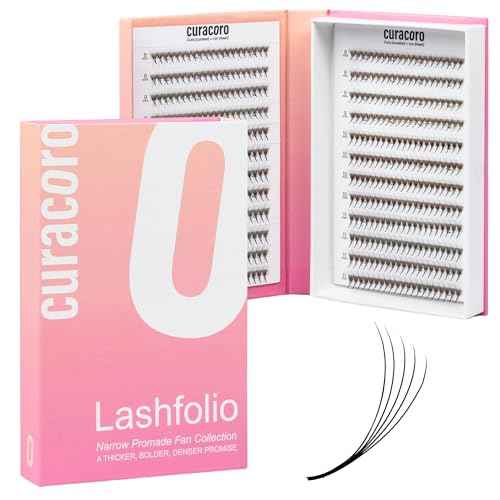 Curacoro LashFolio Narrow Promade Fans, Handmade Volume Eyelashes, 5D~10D, C CC D Curl, Thickness 0.03~0.07mm, 8-15mm Length, Professional Long-Lasting Promade Lash Fans (10D-0.03 CC, 8mm-11mm)