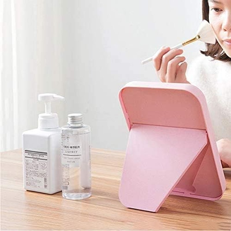 Coobbar Foldable Makeup Mirror - Portable Square Design with Stand for Women | Beige Color