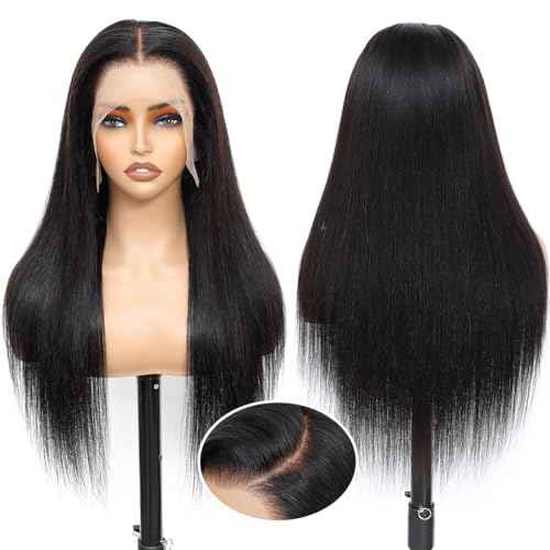 13x6 Lace Front Wigs Human Hair Pre Plucked 200 Density Straight Glueless Wigs with Baby Hair for Women Natural Black 20inch