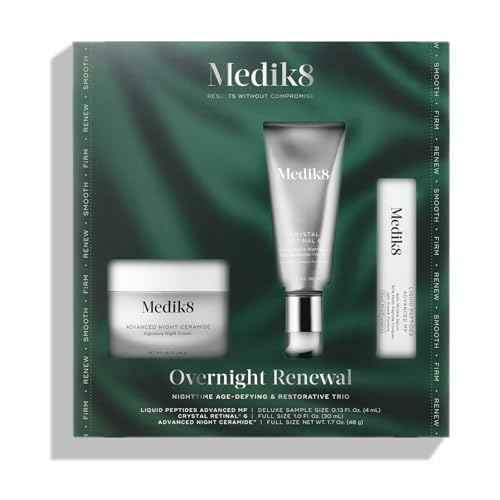 Medik8 Overnight Renewal Kit - Advanced Liquid Peptides Face Serum with Hyaluronic Acid - Ceramide Face Moisturizer Hydrates Skin - 3 pc