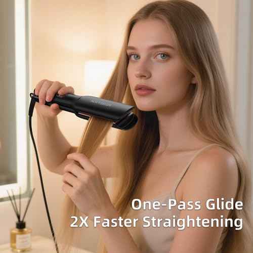 Flat Iron Hair Straightener ? 1.7¡±Wide Ceramic Plate with Negative Ionic Technology, Digital Temp Control & Dual Voltage for Curly/Thick/Coily Hair