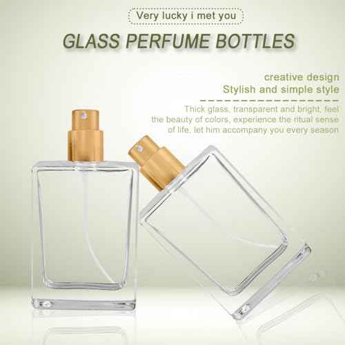 Enenes 8 Pack 30ml/1Oz Refillable Glass Perfume Bottles - Premium Square Gold Atomizer Spray Bottles, Leak-Proof Portable Empty Perfume Containers for Travel, Purse, Gym & Home Office Use
