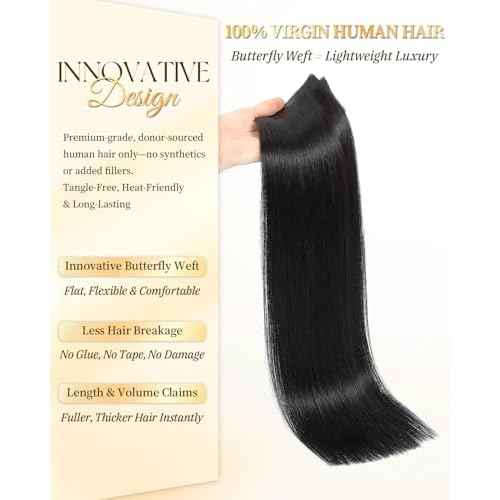 PANEWAY Butterfly Hair Extensions Human Hair 100% Real Remy, Seamless Double Weft Layered Extensions for Volume & Length Lightweight, Natural-Looking,Dyeable & Heat-Friendly(1B,Soft Black,20Inch)