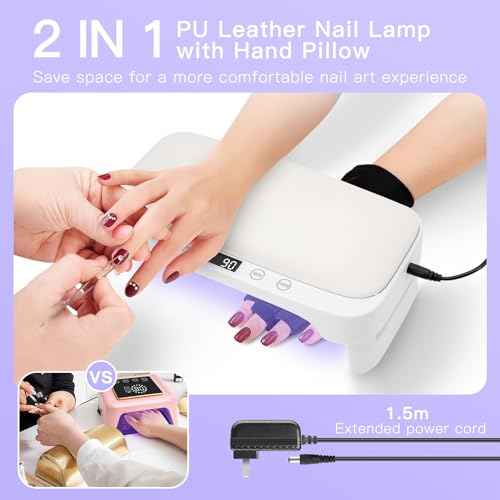 UV Nail Lamp with Arm Rest & UV Gloves, Professional LED Nail Light for Gel Nails Polish, 4 Timers Foldable Nail Dryer with Hand Rest for Nails Tech Manicure Salon Home Use White