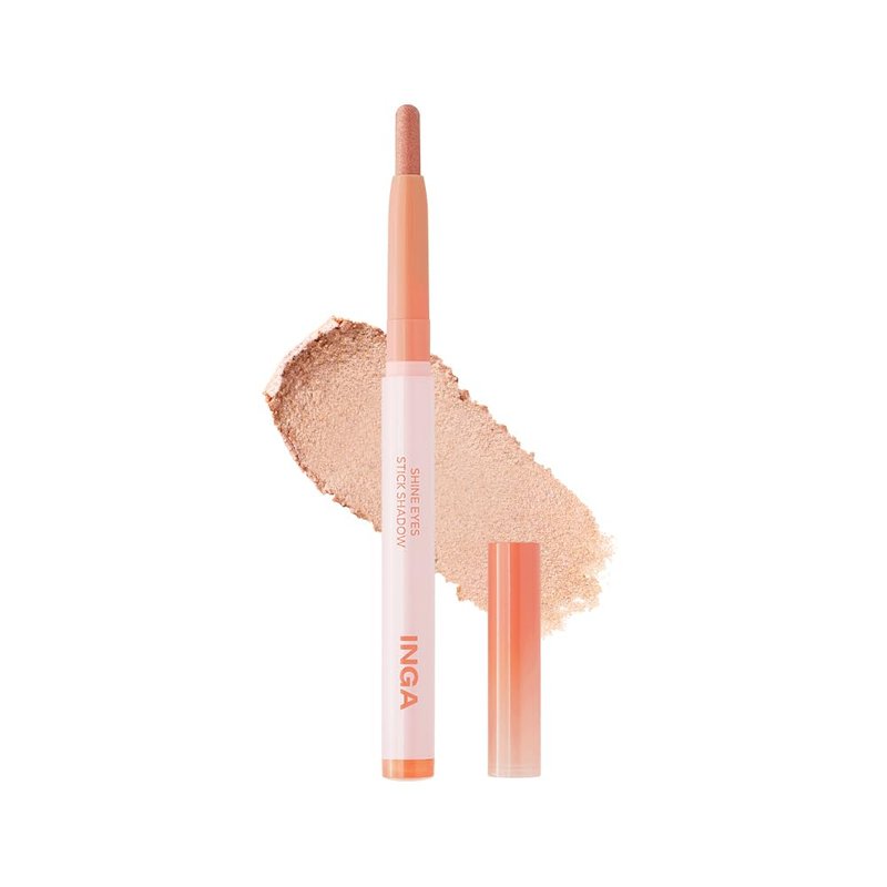 INGA Shine Eyes Stick Shadow - Creamy Shimmer Eyeshadow, Smudge-Proof, Easy-to-Blend, Long-Lasting Eye Makeup Stick with Precise Tip for Easy Application (Dew Peach)