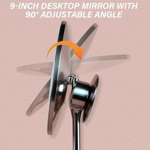 Miusco Makeup Mirror 9" Vanity Mirror with Lights, 5X & 10X Magnification - Front/Back Magnetic Design, Rechargeable & Cordless, Touch Dimming, 90¡Æ Adjustable Angle, Metal Frame, Includes USB Cable