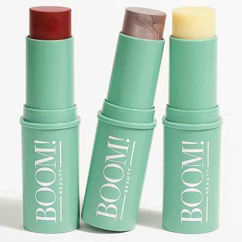 Boomstick Trio ¢ç Color 3 Pack Cream Blush Makeup, Color Blush Stick, Highlighter Stick & Moisturizer for Cheeks, Eyes & Lips, Blendable Vegan Boom Sticks by Cindy Joseph for Older Women, BOOM Beauty