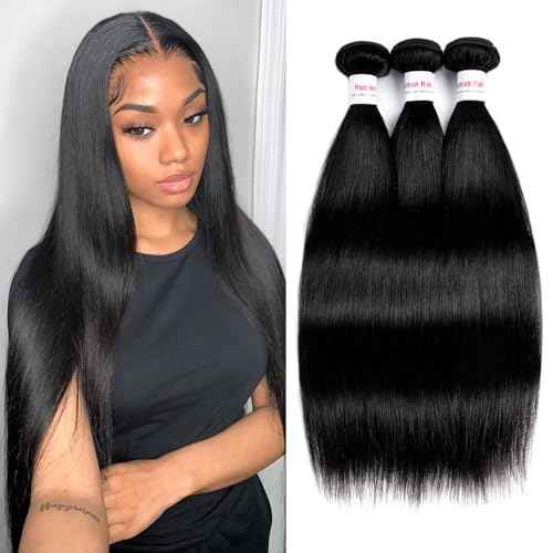 12A Straight Bundles Human Hair 16 16 16 Inch 100% Unprocessed Brazilian Virgin Hair Bundles Straight Hair 3 Bundles Weave Bundles Human Hair Extension