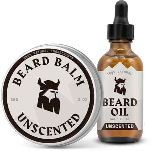Striking Viking Beard Balm & Beard Oil for Men ? Unscented, 1 Fl Oz Each - Dual-Use Leave In Conditioner - Tames, Styles & Moisturizes ? With Naturally-Derived Argan & Jojoba Oil