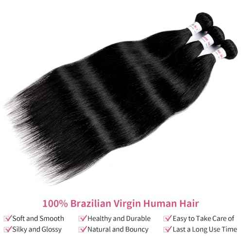 12A Straight Bundles Human Hair 16 16 16 Inch 100% Unprocessed Brazilian Virgin Hair Bundles Straight Hair 3 Bundles Weave Bundles Human Hair Extension