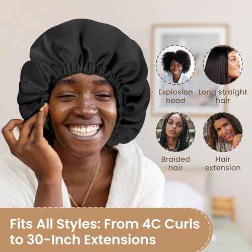 Adjustable Double Layer Silk-Satin Hair Bonnet for Women - Sleep Hair Protector Ideal for Natural Curly Hair, Anti-Frizz & Moisture Retention