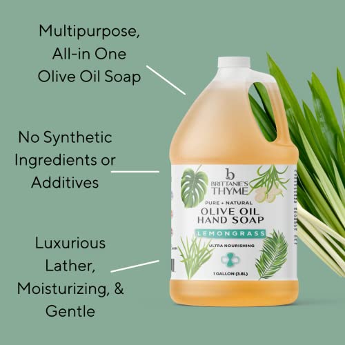 Brittanie¡¯s Pure Castile Soap ? Lemongrass, 1 Gallon (128 oz) | Natural Multi-Purpose Cleaner & Body Wash | Concentrated, Biodegradable, Eco-Friendly Soap for Hands, Face, Laundry & Household Cleaning