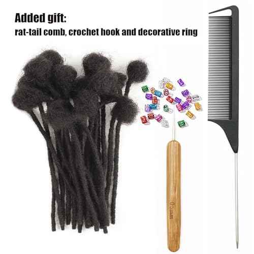 IXIMII 4 inch Human Hair Dreadlock Extensions 0.4cm 60 Strands Handmade Permanent Locs Extensions Soft Natural Black Human Dreads with Comb and Needle for Men Women Kids