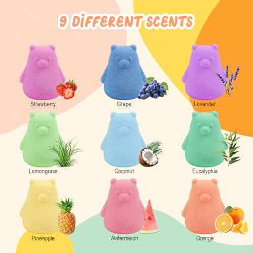 SHUCHING 9 PCS XXL Bear Bath Bombs with Surprise Inside, Natural and Organic Bubble Bath Fizzy Balls for Kids, Birthday Christmas Gifts Set for Boys Girls