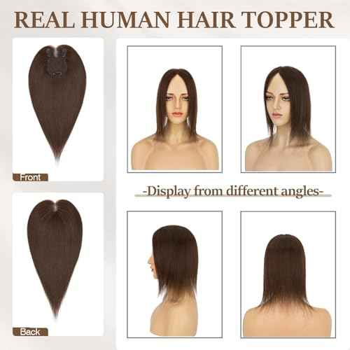 Rich Choices Hair Toppers for Women Real Human Hair Remy Hairs Toppers Hairpieces for Women with Thinning Crown Wispy Clip in Topper 12 Inch No Bang-#2R Chocolate Brown